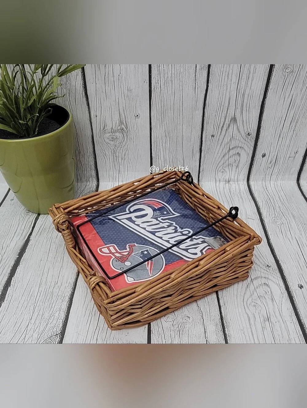 Natural Wicker Napkin Holder with Black Metal Handle